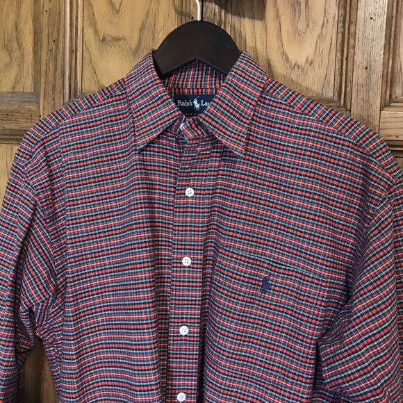 Ralph Lauren Lowell Sport Long Sleeve Button Up Mens Medium Polo Shirt Red Plaid - Picture 3 of 10